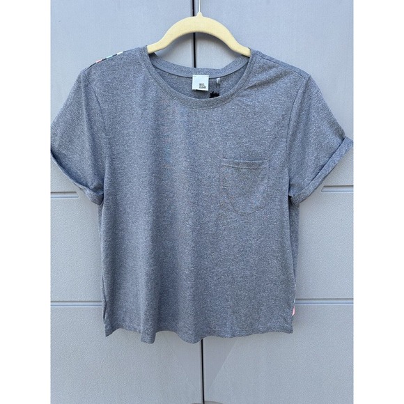Revolve Iris & Ink Performance Crew Neck T-shirt Crop Heather Gray Striped Sz S - Picture 5 of 10